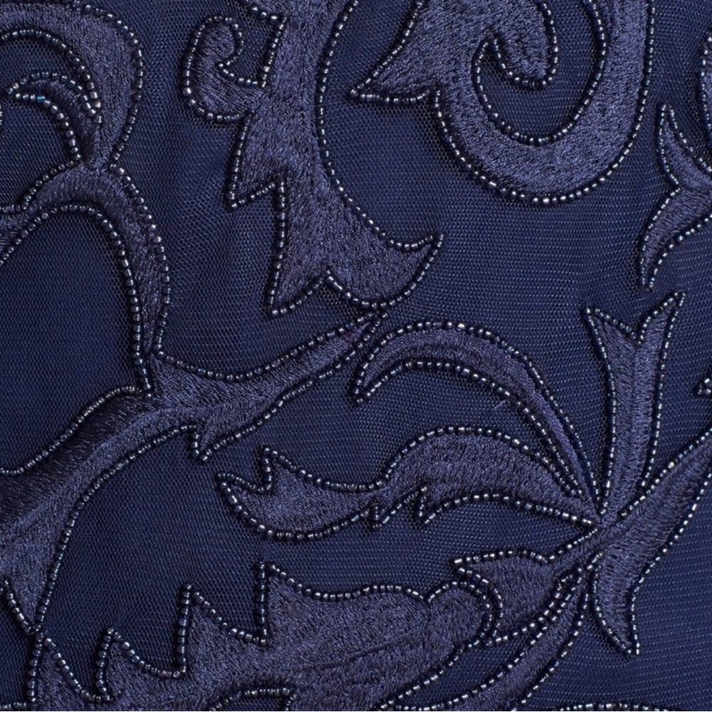 Aidan MATTOX ($475) Beaded Sheer Mesh Sleeve Navy Blue Cocktail Dress 4 - Picture 5 of 14